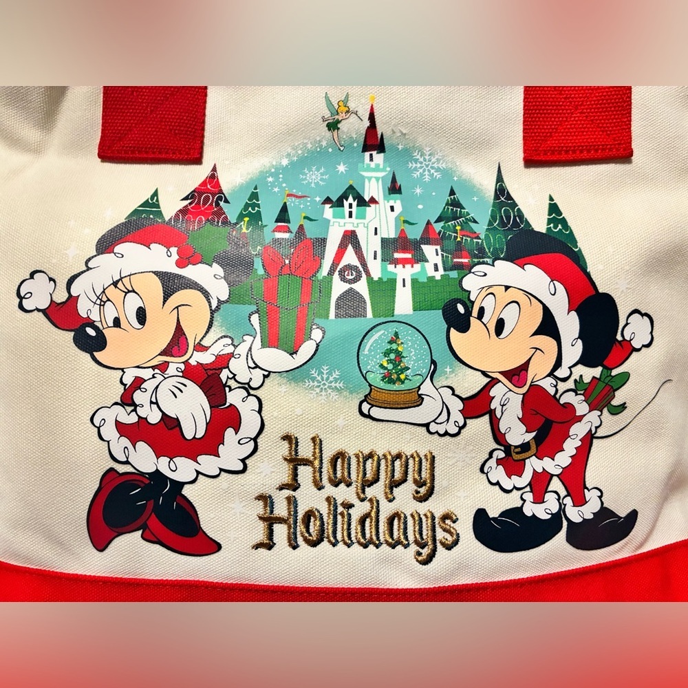 Disney Parks Mickey and Minnie Mouse Christmas Tote Bag - Picture 4 of 13